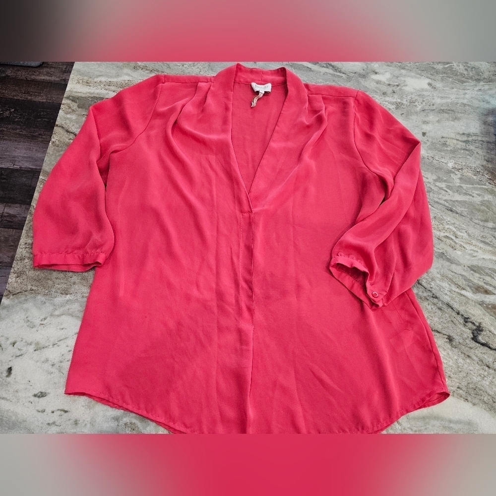 Laundry by Shelli Segal XL Coral Blouse 3/4 Sleeve Draped V-Neck Top Lightweight